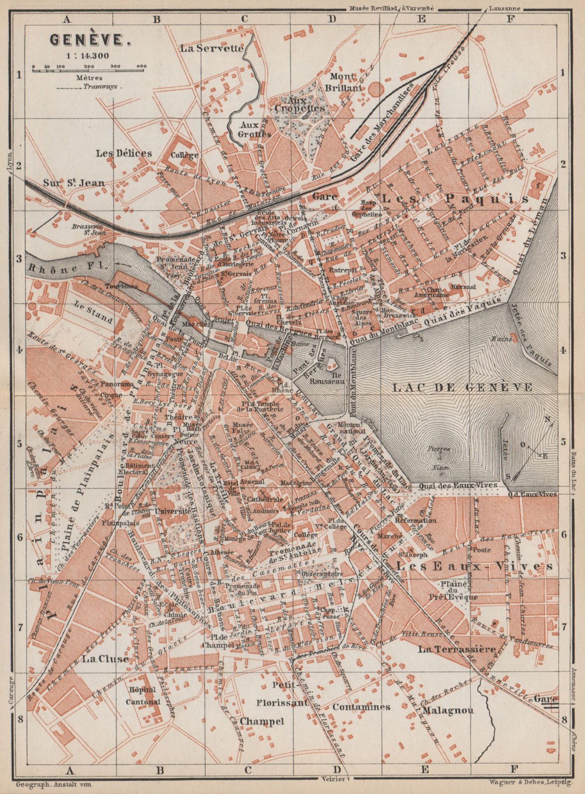 GENEVA GENÈVE GENF. town city stadtplan. Switzerland Suisse Schweiz 1889 map